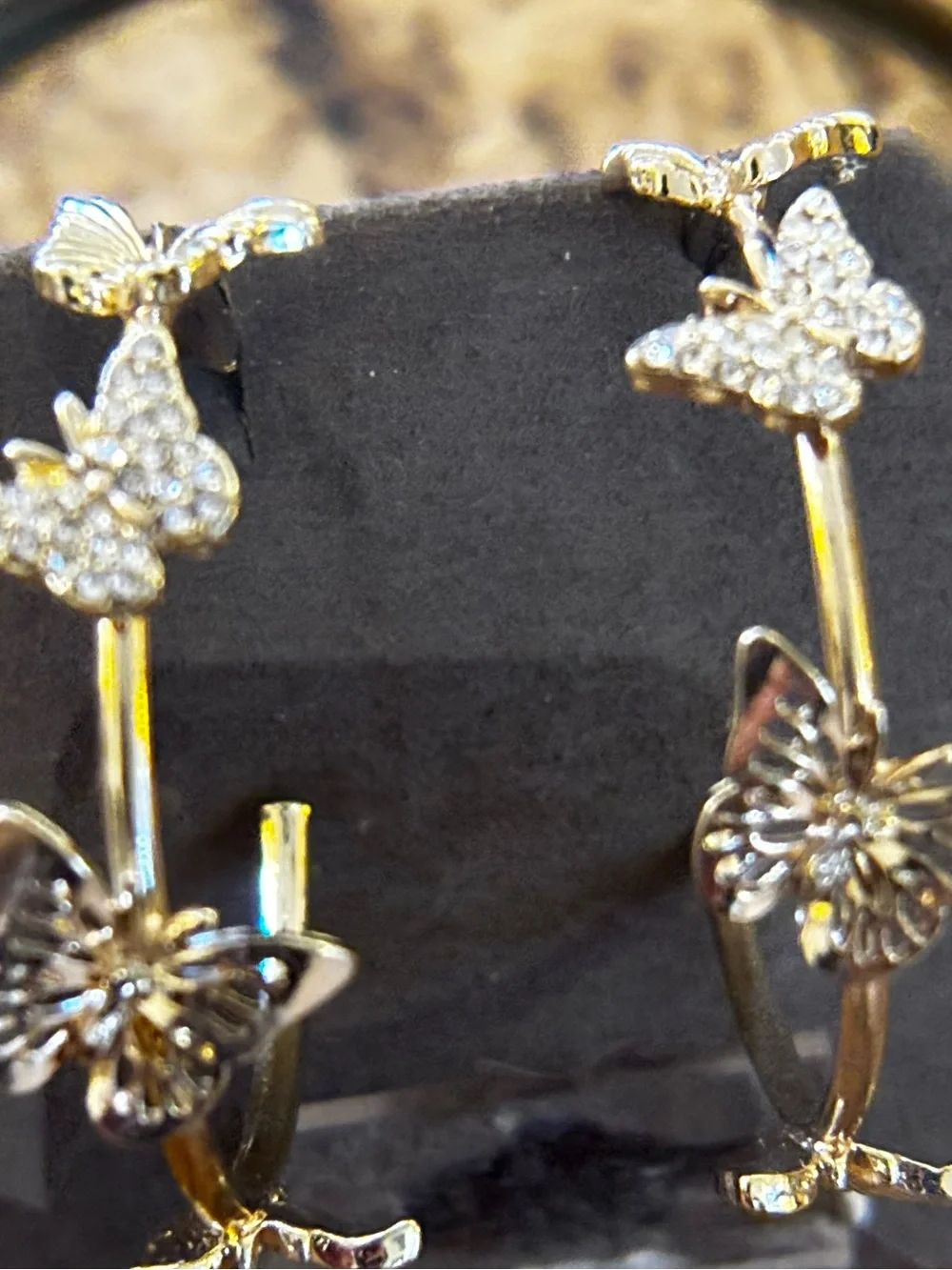 VTG 70s White Hoop & Crystal Gold Butterfly Earring Lot Good Quality
